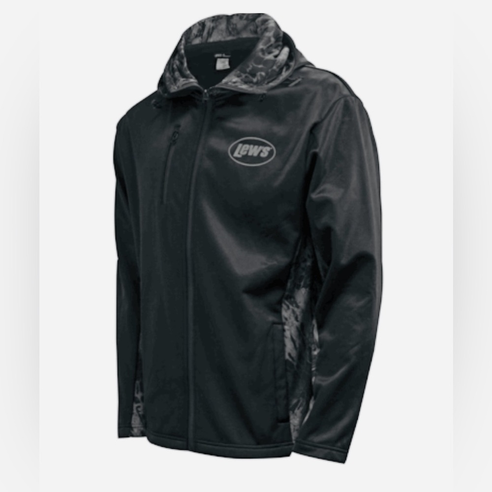 Lews Fishing Prym 1 Angler Hooded Jacket Black Gray Camo Men’s L